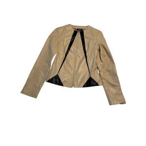 ALMA Vintage Tan Black Leather Full Zip Long Sleeve Jacket Women's 38